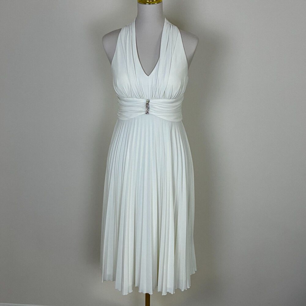 Jessica Howard elegant white halter-neck pleated cocktail dress Marilyn Monroe 6